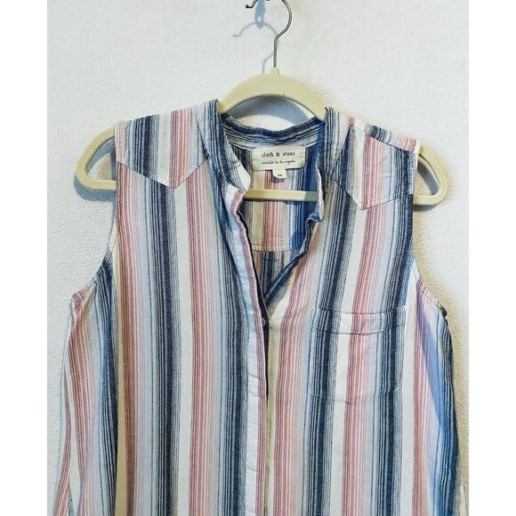 Anthropologie Cloth and Stone Dress Womens Medium Striped Linen Blend Fringe Hem - Picture 3 of 7